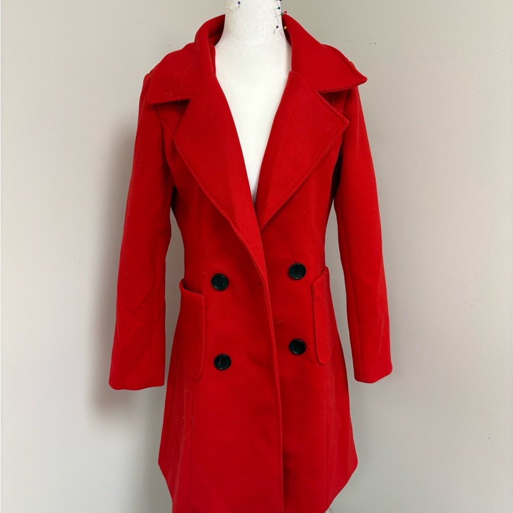 Red Double-Breasted Wool-Blend Coat - Women's Jacket & Coat